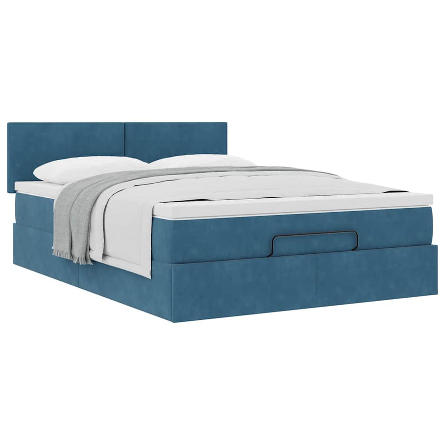 Ottoman bed met matras 140x200cm fluweel donkerblauw
