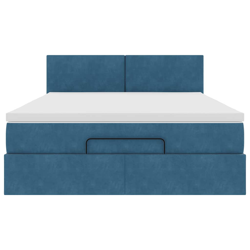 Ottoman bed met matras 140x200cm fluweel donkerblauw