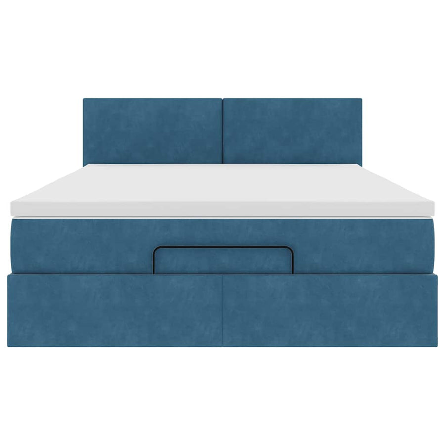 Ottoman bed met matras 140x200cm fluweel donkerblauw
