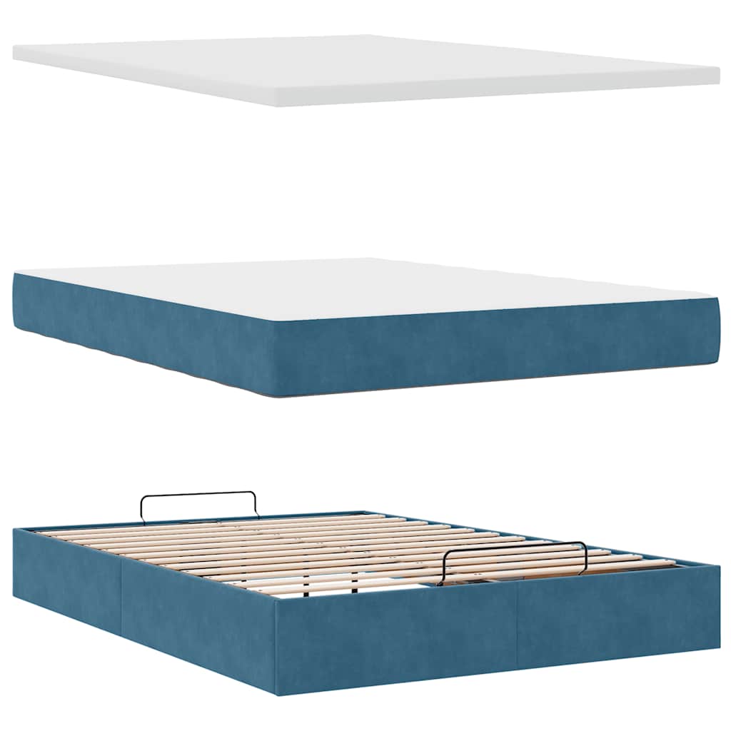 Ottoman bed met matras 140x200cm fluweel donkerblauw