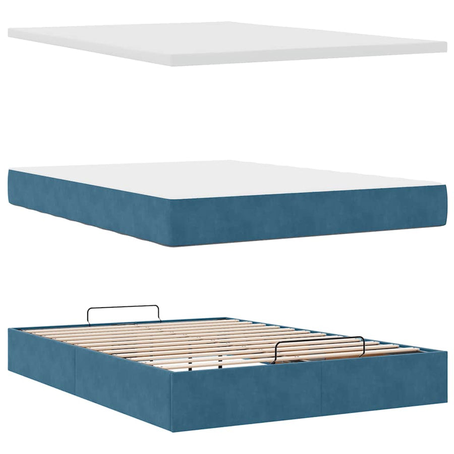 Ottoman bed met matras 140x200cm fluweel donkerblauw