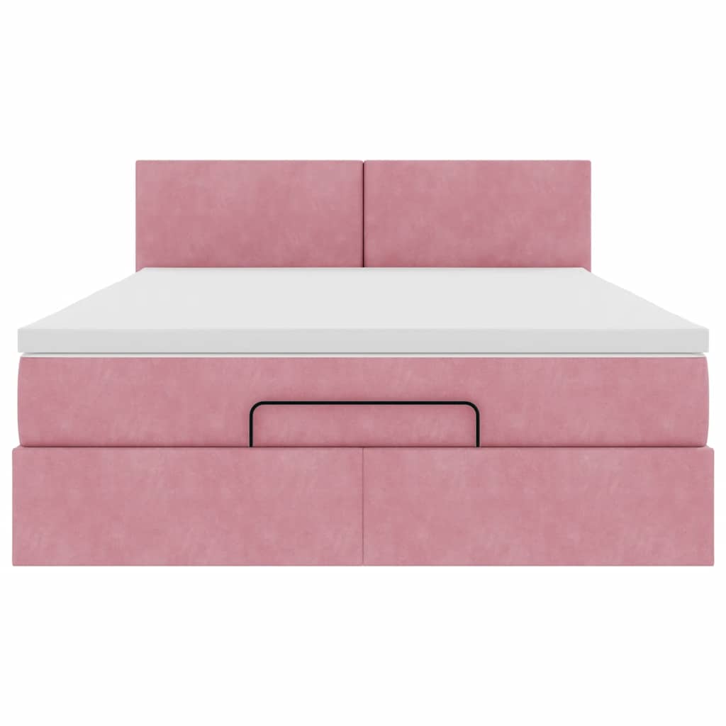 Ottoman bed met matras 140x200cm fluweel roze