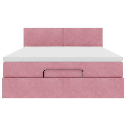 Ottoman bed met matras 140x200cm fluweel roze