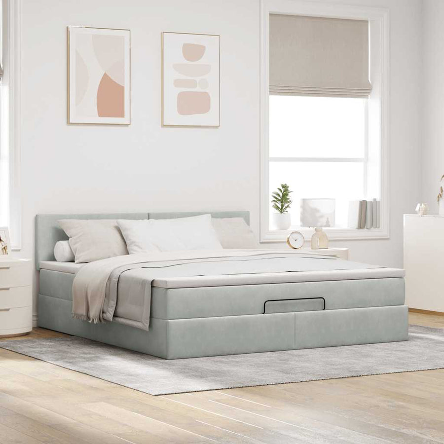 Ottoman bed met matras 160x200cm fluweel lichtgrijs