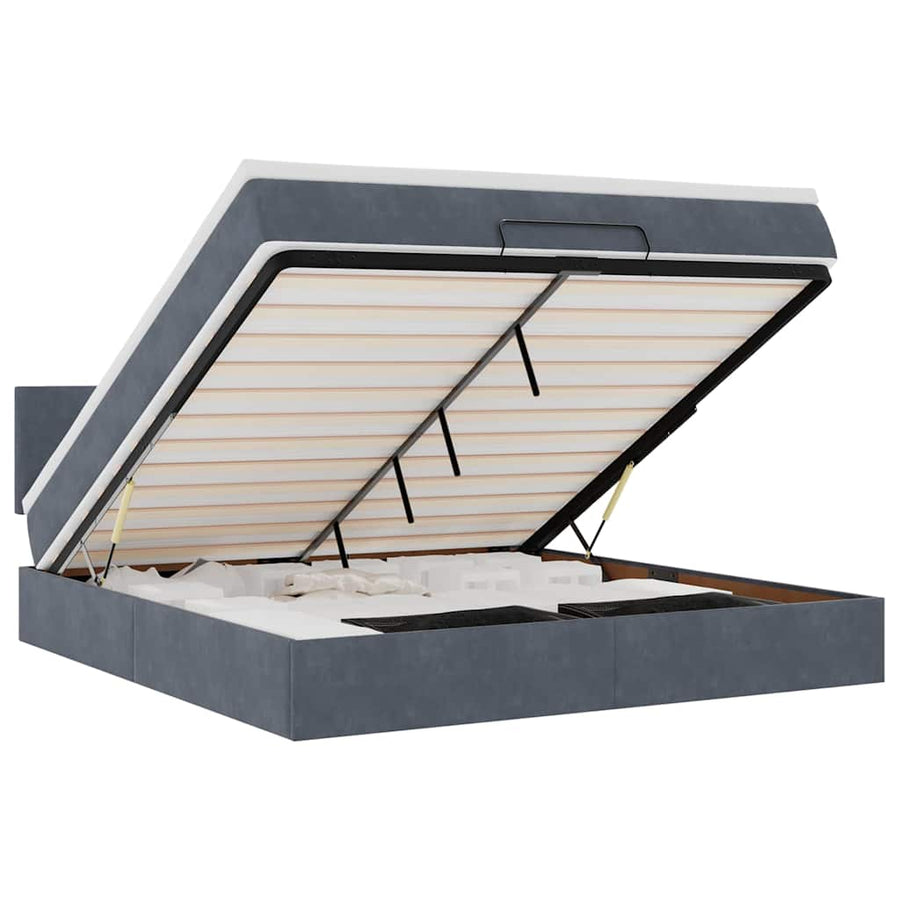 Ottoman Bed Met Matras 160X200Cm Fluweel 160 x 200 cm Donkergrijs