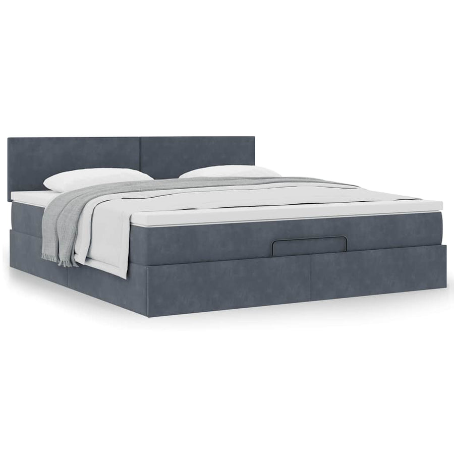 Ottoman Bed Met Matras 160X200Cm Fluweel 160 x 200 cm Donkergrijs