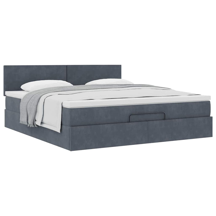 Ottoman Bed Met Matras 160X200Cm Fluweel 160 x 200 cm Donkergrijs