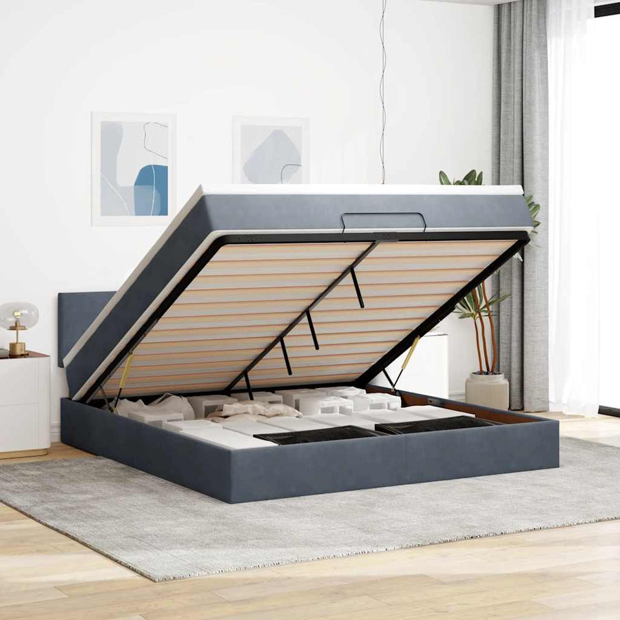 Ottoman Bed Met Matras 160X200Cm Fluweel 160 x 200 cm Donkergrijs