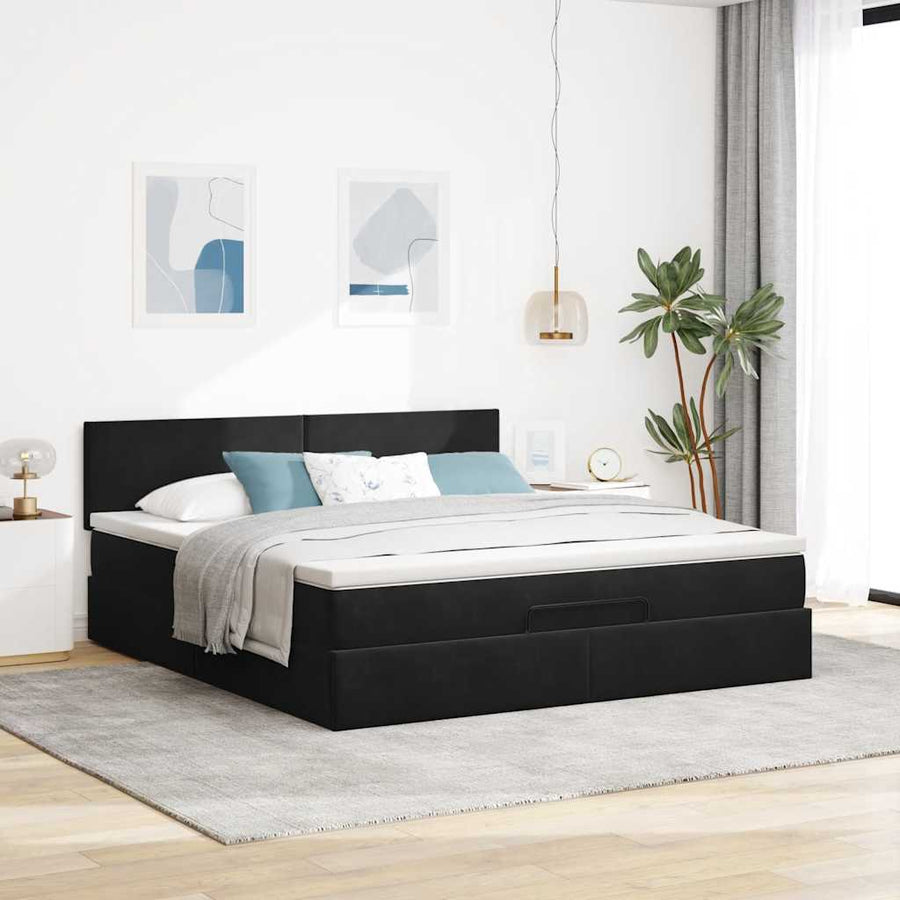 Ottoman bed met matras 160x200cm fluweel zwart