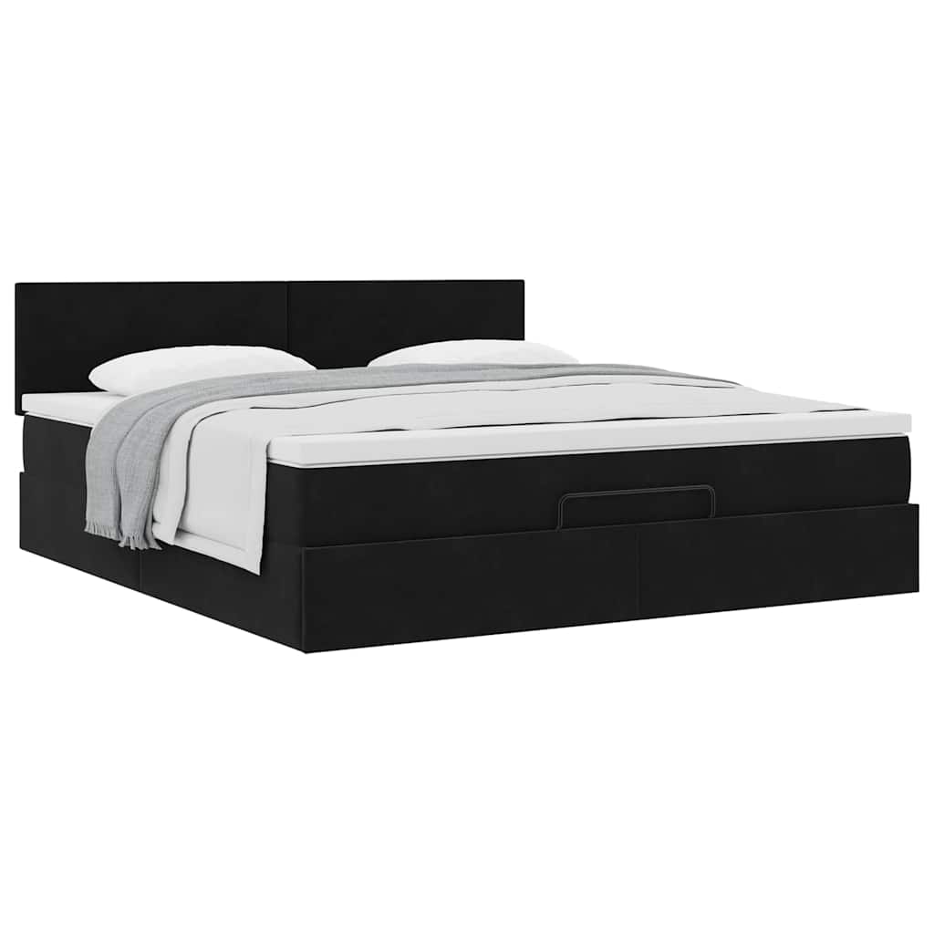 Ottoman bed met matras 160x200cm fluweel zwart