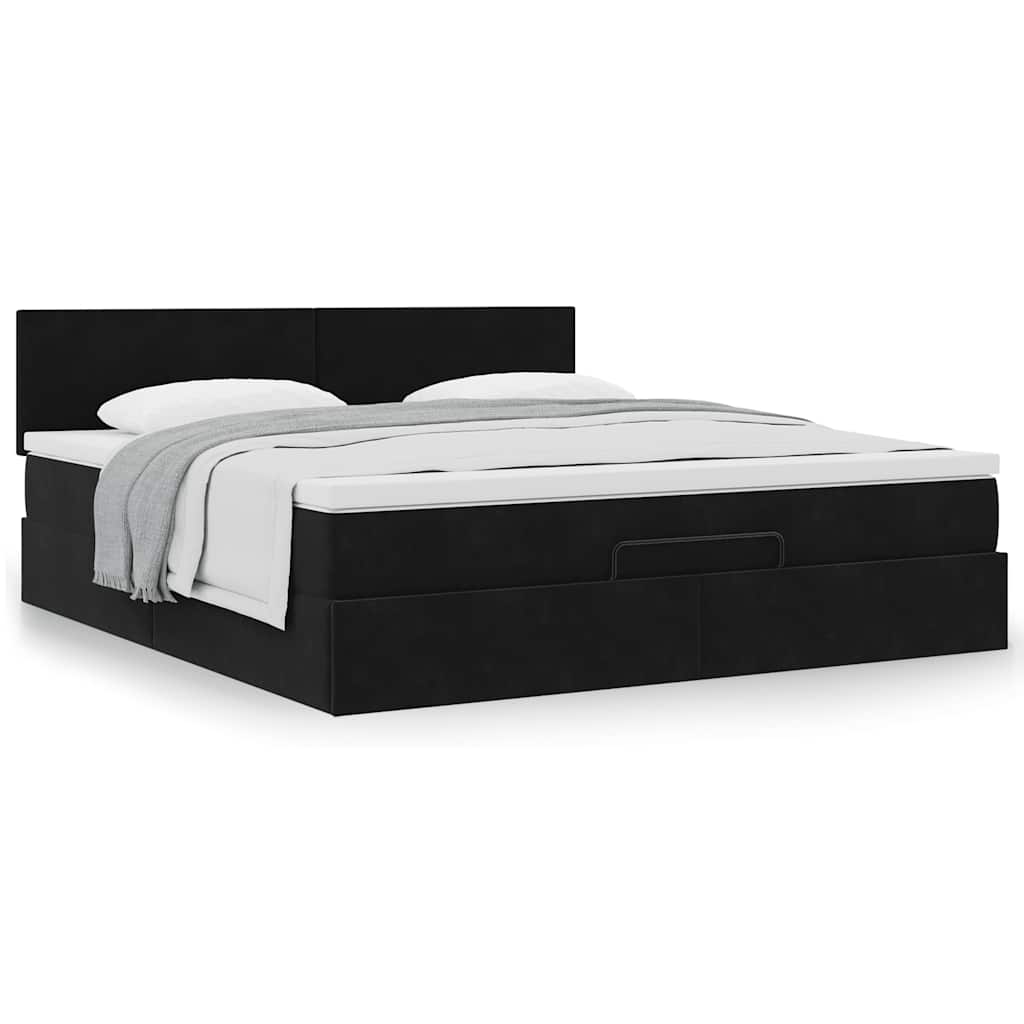 Ottoman bed met matras 160x200cm fluweel zwart