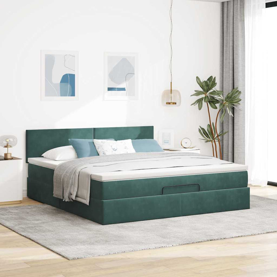 Ottoman bed met matras 160x200cm fluweel donkergroen