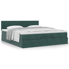 Ottoman bed with mattress 160x200cm velvet dark green