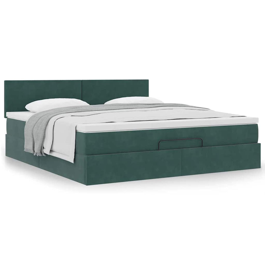Ottoman bed met matras 160x200cm fluweel donkergroen
