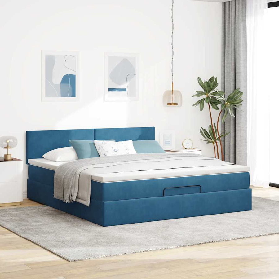 Ottoman bed met matras 160x200cm fluweel donkerblauw