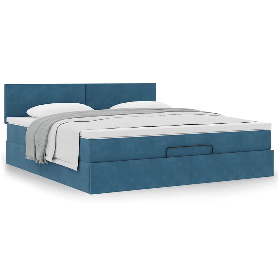 Ottoman bed met matras 160x200cm fluweel donkerblauw