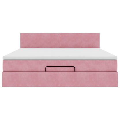 Ottoman bed met matras 160x200cm fluweel roze