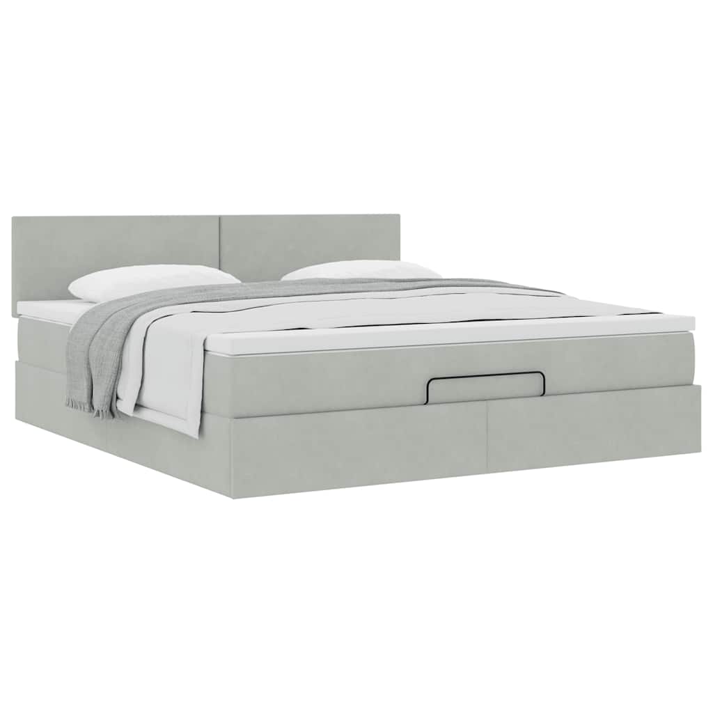 Ottoman bed met matras 180x200cm fluweel lichtgrijs