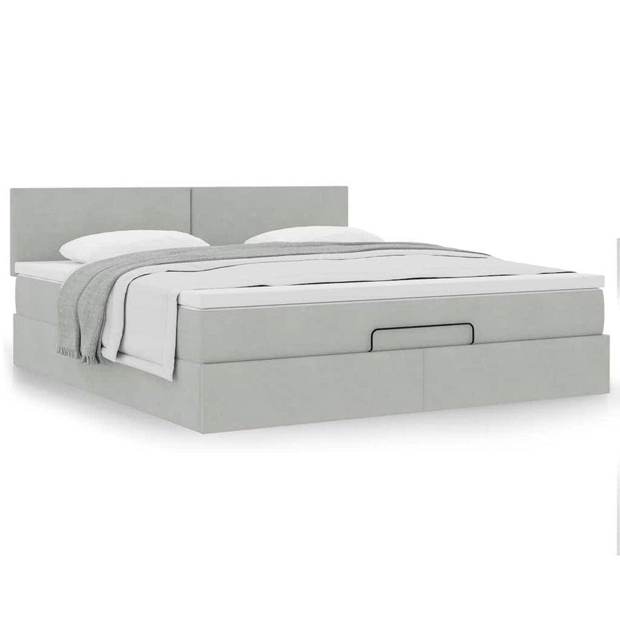 Ottoman bed met matras 180x200cm fluweel lichtgrijs