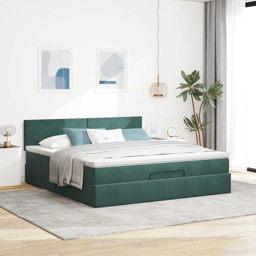 Ottoman bed met matras 180x200 cm fluweel donkergroen
