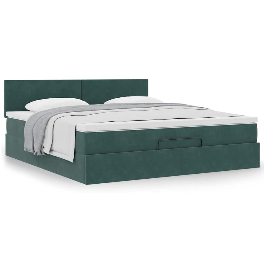 Ottoman bed met matras 180x200 cm fluweel donkergroen