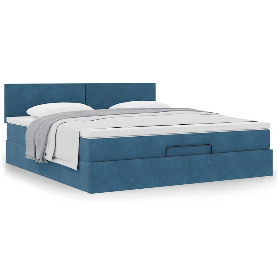 Ottoman bed met matras 180x200 cm fluweel donkerblauw