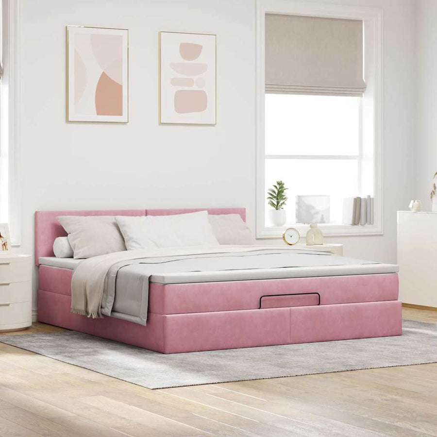 Ottoman bed met matras 180x200 cm fluweel roze