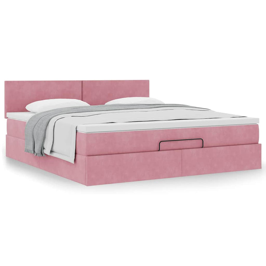 Ottoman bed met matras 180x200 cm fluweel roze