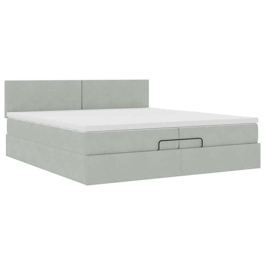 Ottoman bed met matras 200x200 cm fluweel lichtgrijs