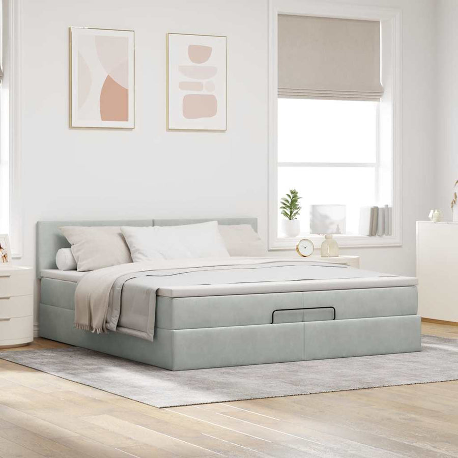 Ottoman bed met matras 200x200 cm fluweel lichtgrijs