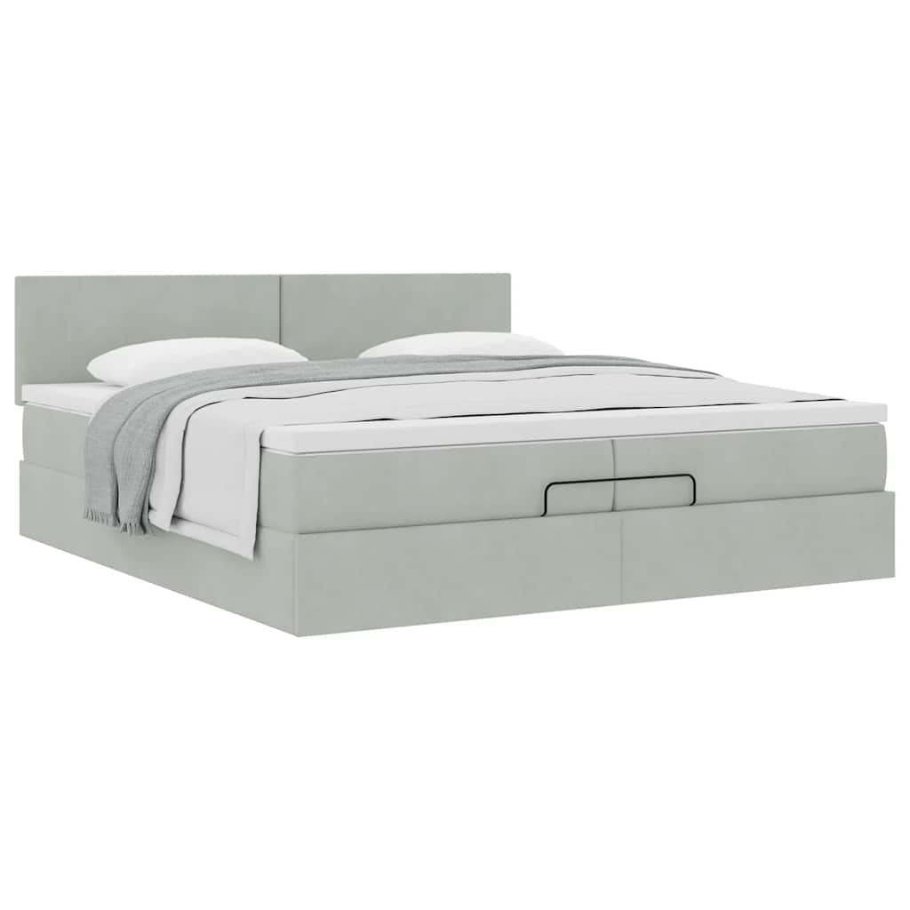 Ottoman bed met matras 200x200 cm fluweel lichtgrijs