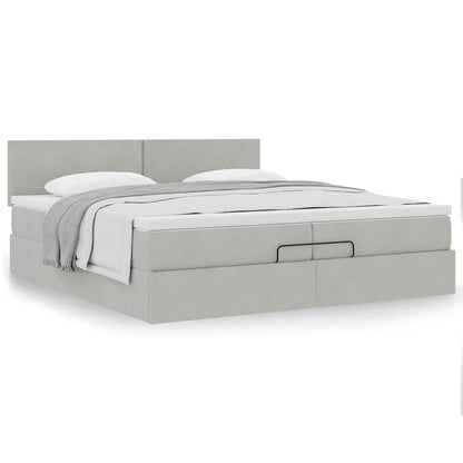 Ottoman bed met matras 200x200 cm fluweel lichtgrijs