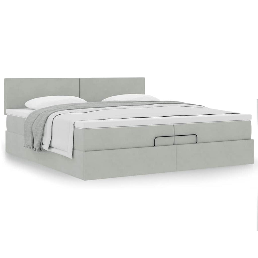 Ottoman bed met matras 200x200 cm fluweel lichtgrijs