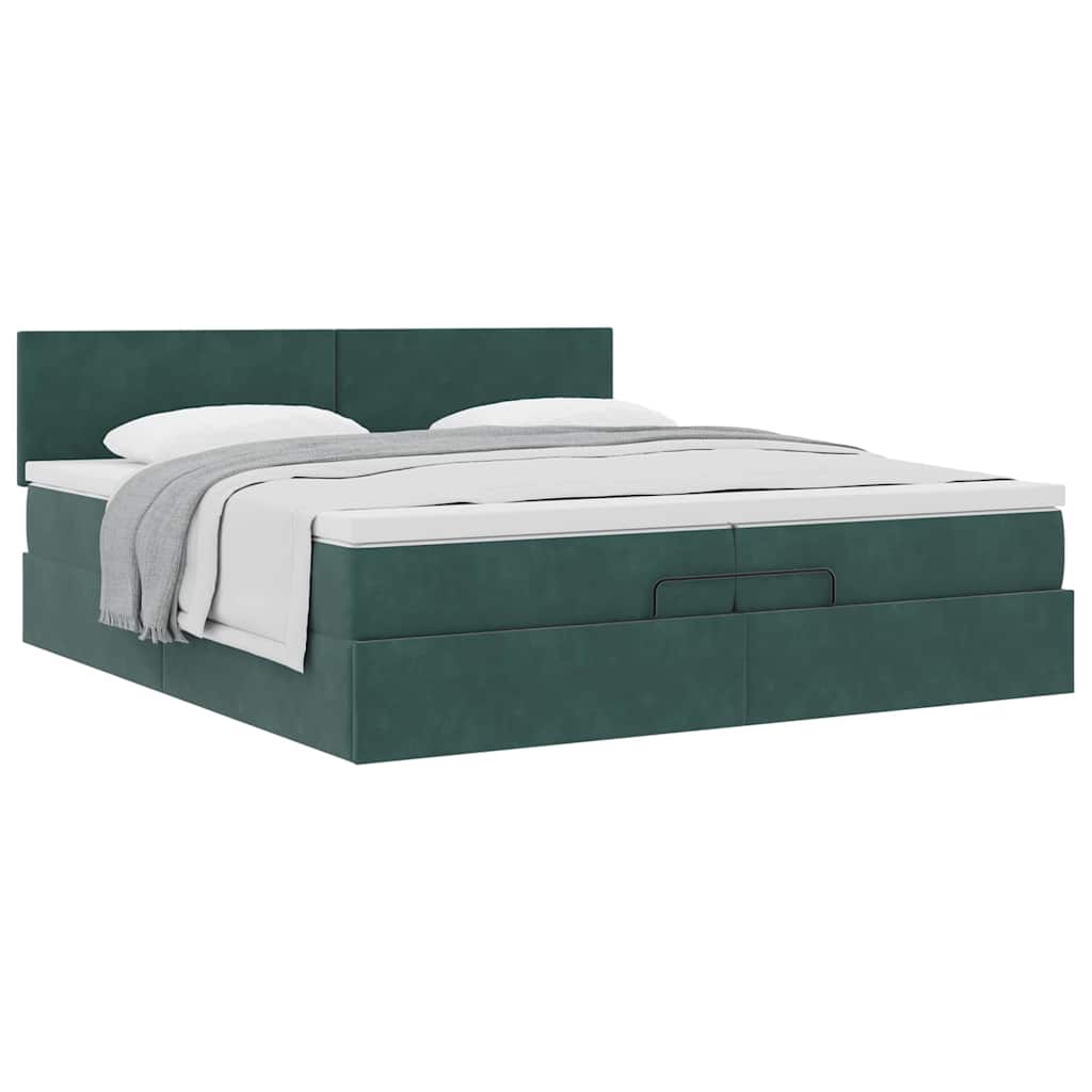 Ottoman bed met matras 200x200 cm fluweel donkergroen