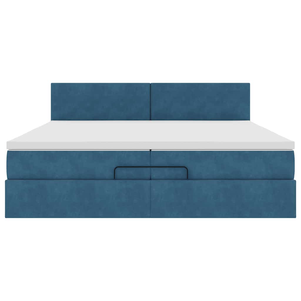 Ottoman Bed Met Matras Fluweel 200 x 200 cm Donkerblauw