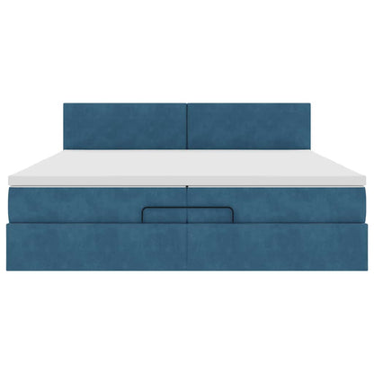 Ottoman Bed Met Matras Fluweel 200 x 200 cm Donkerblauw