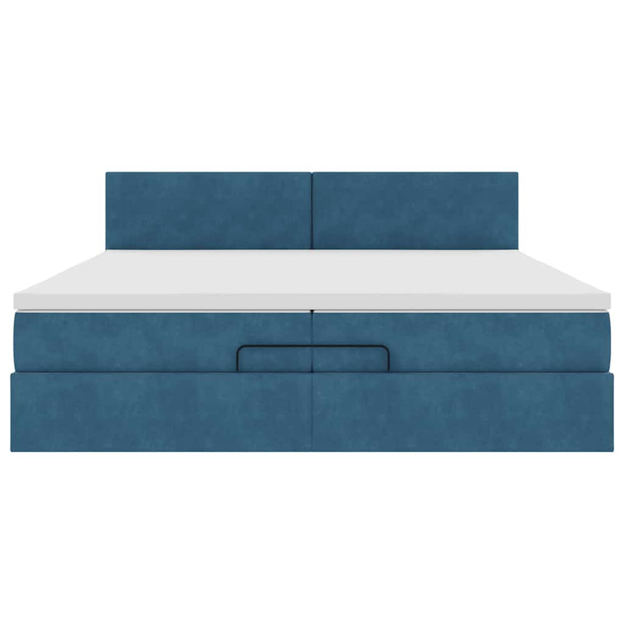 Ottoman Bed Met Matras Fluweel 200 x 200 cm Donkerblauw