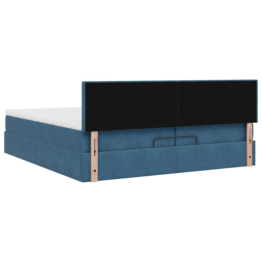 Ottoman Bed Met Matras Fluweel 200 x 200 cm Donkerblauw
