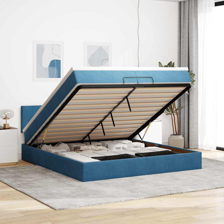 Ottoman Bed Met Matras Fluweel 200 x 200 cm Donkerblauw