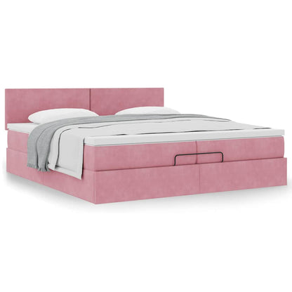 Ottoman bed met matras 200x200 cm fluweel roze