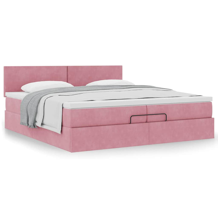 Ottoman bed met matras 200x200 cm fluweel roze