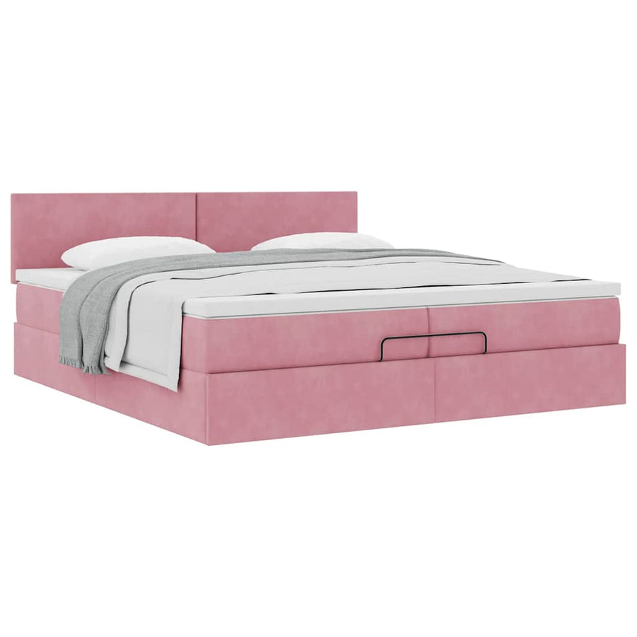 Ottoman bed met matras 200x200 cm fluweel roze
