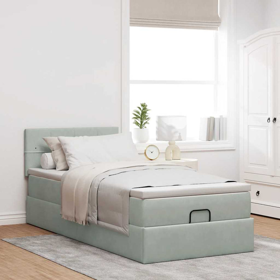 Ottoman bed met matras 80x200cm fluweel lichtgrijs
