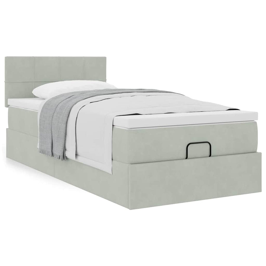 Ottoman bed met matras 80x200cm fluweel lichtgrijs