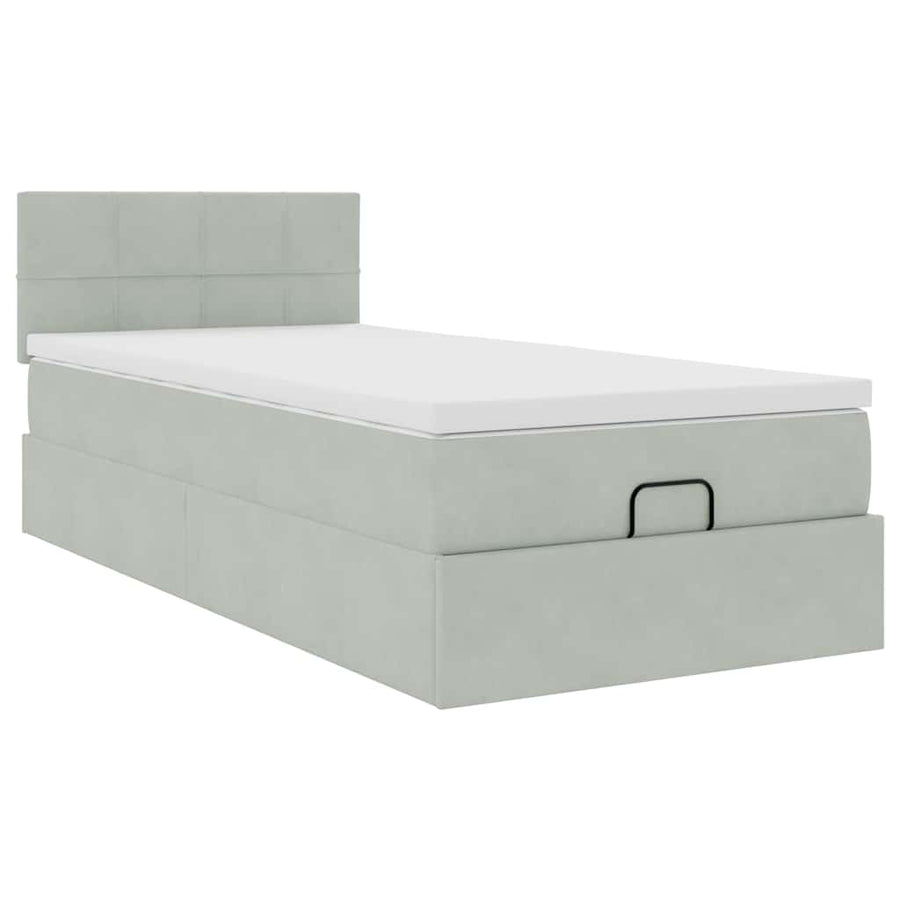 Ottoman bed met matras 80x200cm fluweel lichtgrijs