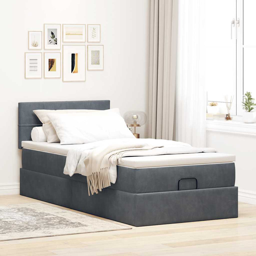 Ottoman bed met matras 80x200cm fluweel donkergrijs