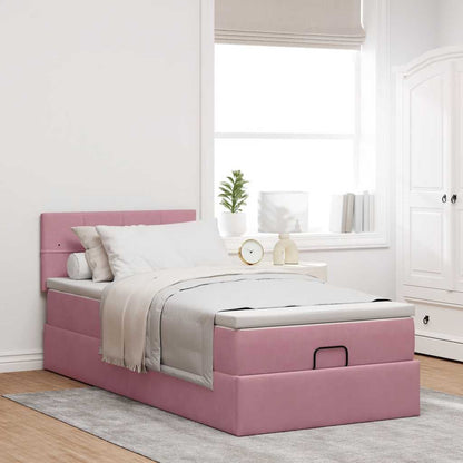 Ottoman bed met matras 80x200cm fluweel roze