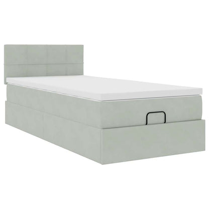 Ottoman bed met matras 90x190cm fluweel lichtgrijs