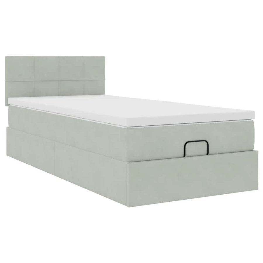 Ottoman bed met matras 90x190cm fluweel lichtgrijs