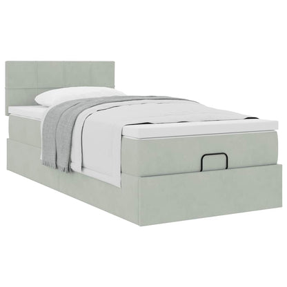 Ottoman bed met matras 90x190cm fluweel lichtgrijs
